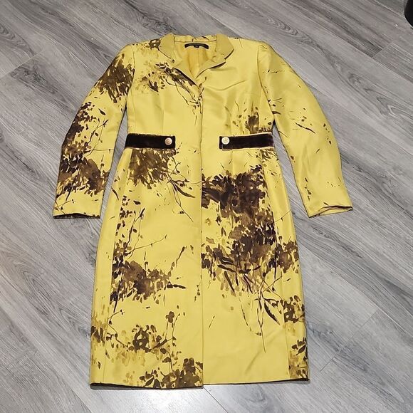 Anne Klein Mustard Gold w/Plum Abstract Design Silk Dress Jacket - Picture 1 of 9